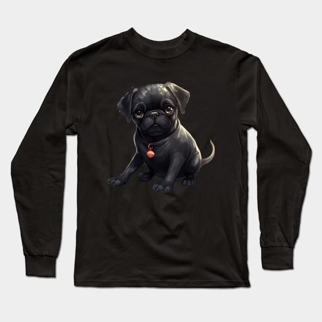 Black Pug Dog Long Sleeve T-Shirt by Paul Walls